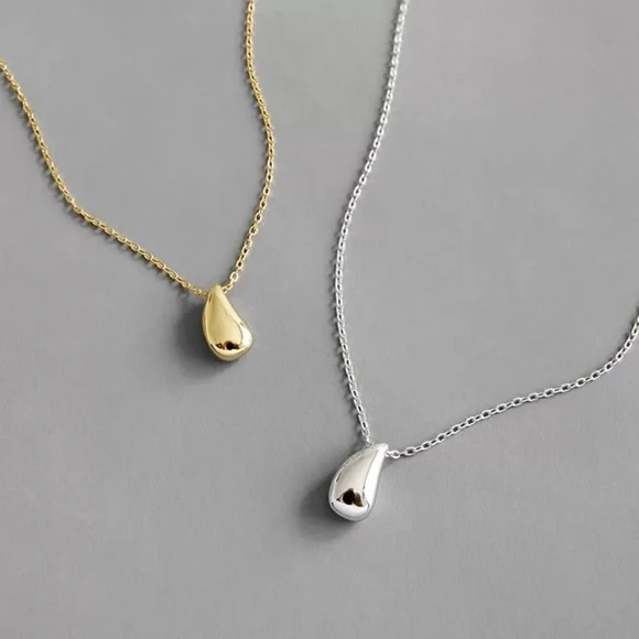 NEW 18” GOLD WATER DROP 925 STERLING SILVER NECKLACE,NICE NECKLACE,CUTE NECKLACE - Picture 2 of 4